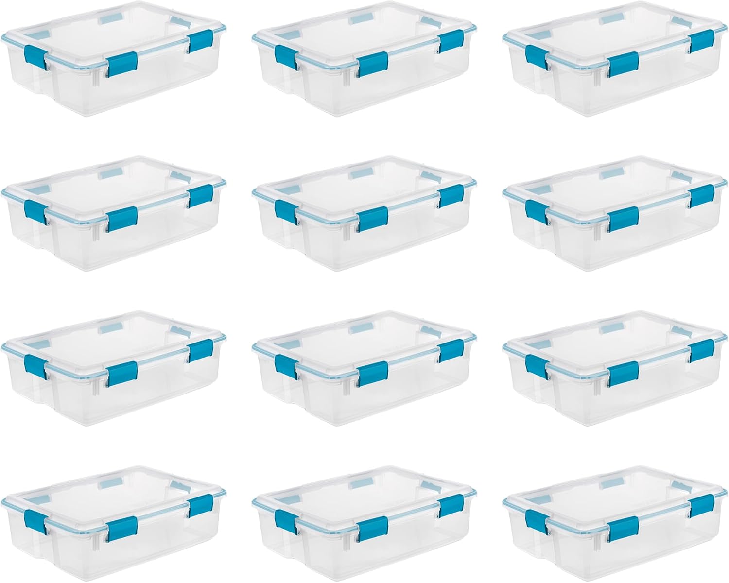 Sterilite 12-Pack Gasket Box, Weather-Resistant Storage Bins with Latching Lids, 37 Quart - Heavy-Duty Organizing Containers for Closet, Bathroom, and Office