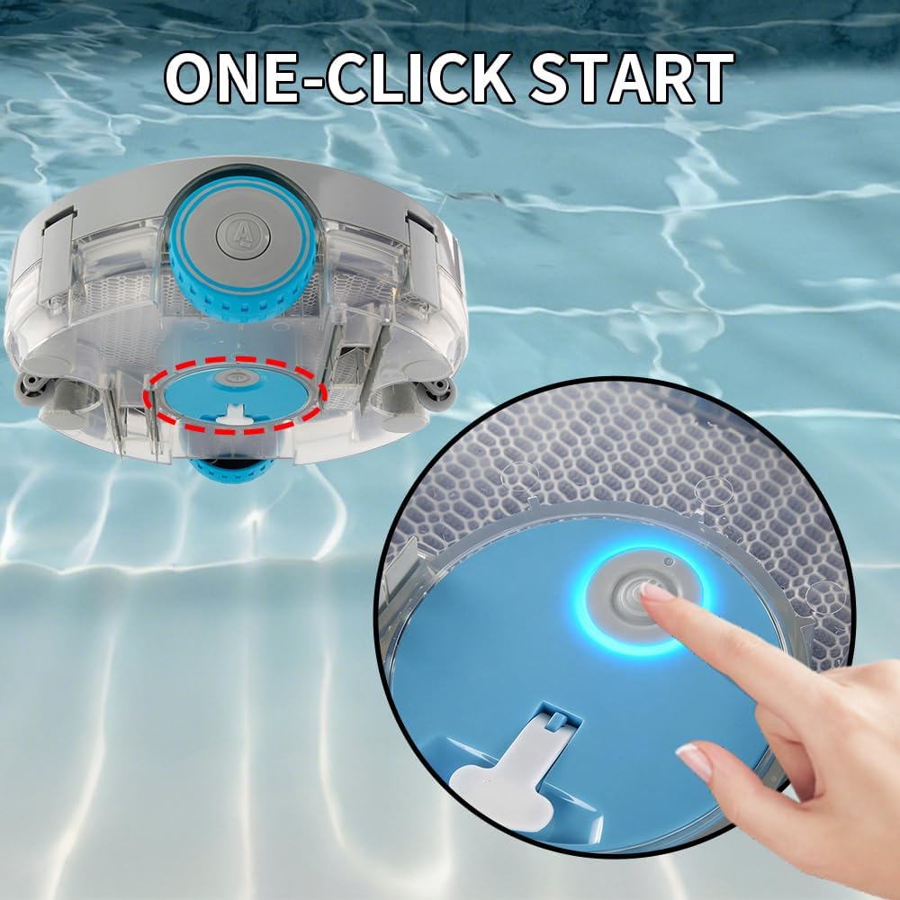 Cordless Pool Vacuum for Above Ground Pool, Robotic Pool Cleaner with Strong Suction, Auto Return with Smart Sensor, Dual Filters, Self Parking Technology US Patent Pool Stomach 60