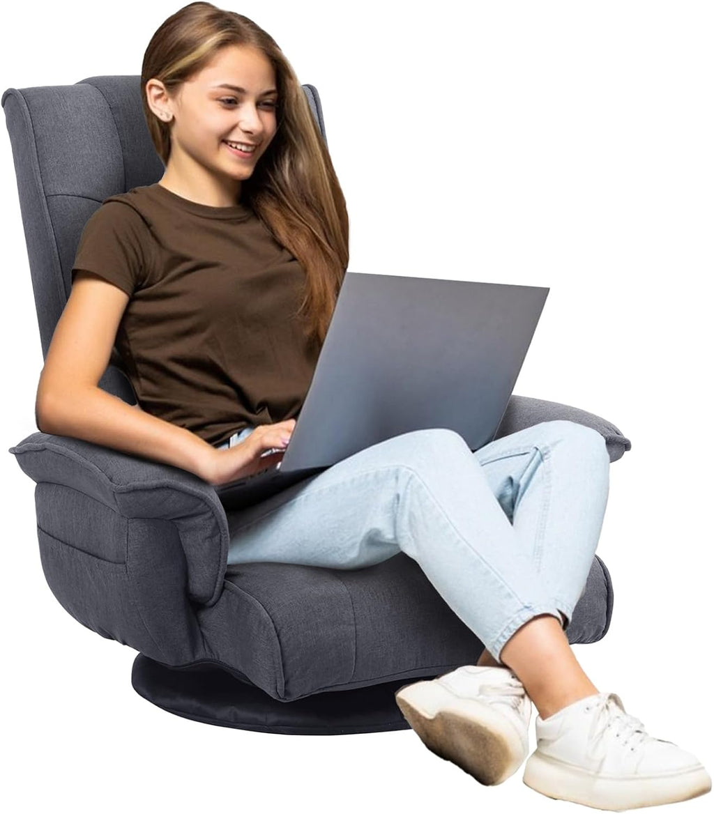 360 Degree Swivle Adjustable Floor Chair, Chaise Lounge Indoor, Folding Lazy Sofa with Armrests and Side Pocket Adults Gaming Chairs for Living Room, Bedroom Factory Price 201 (GR)