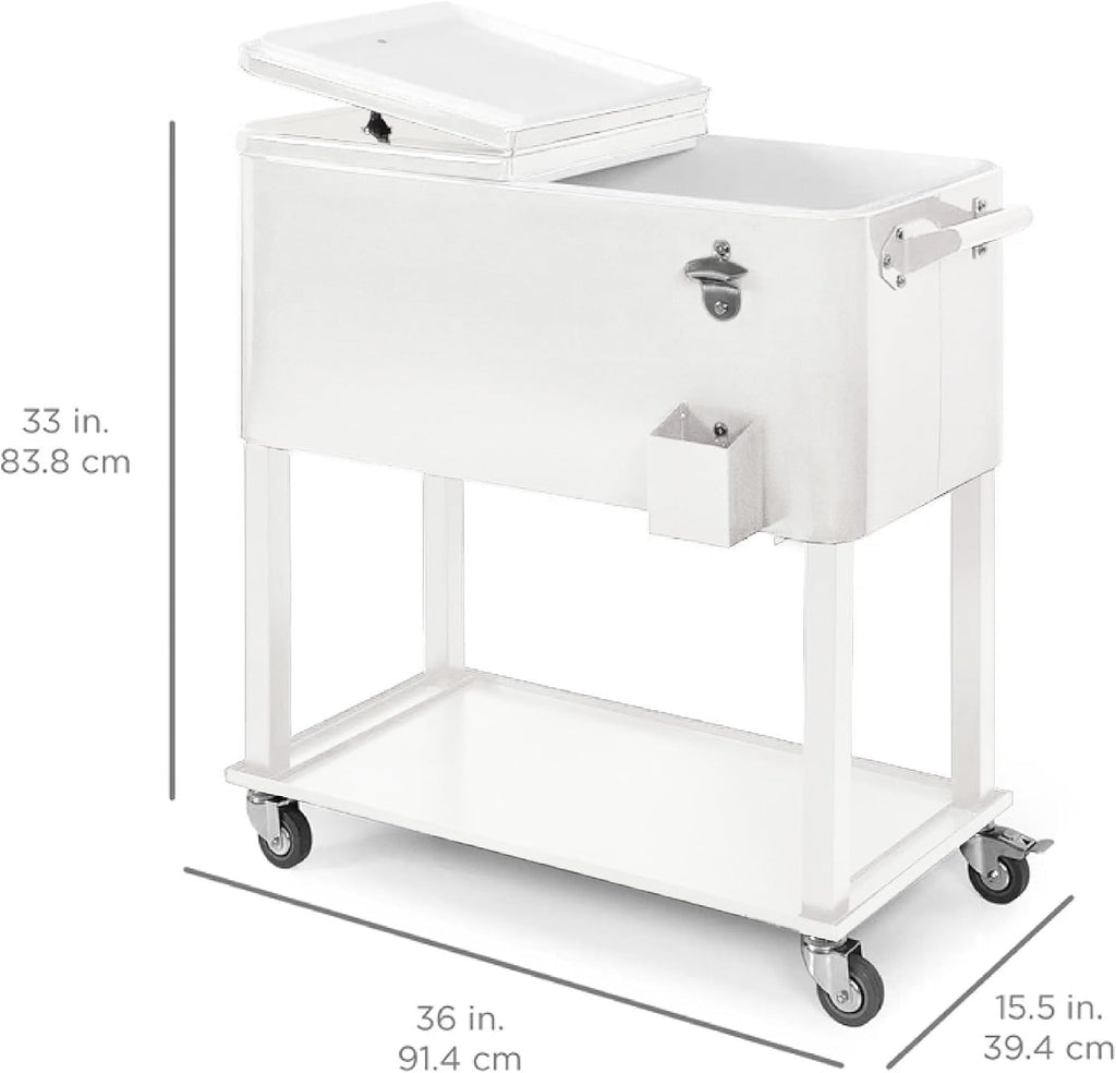 Best Choice Products 80-Quart Outdoor Steel Rolling Cooler Cart w/Ice Chest, Bottle Opener, Catch Tray, Drain Plug, Locking Wheels