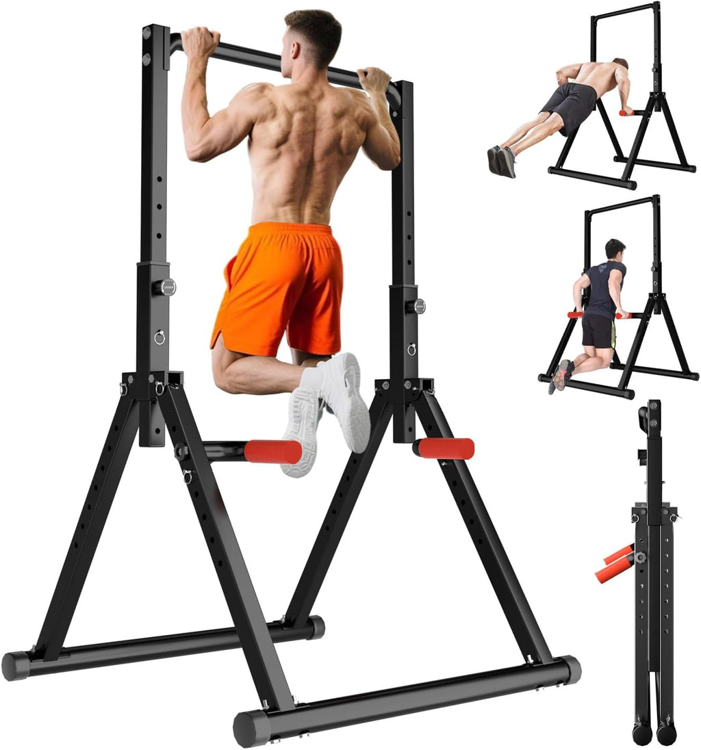 WATBKHE Power Tower Pull Up Dip Station Foldable, Pull Up Bar Station Adjustable, Multi-Function Home Gym, Strength Training Fitness Equipment, Triangular Design, for Home Outdoor