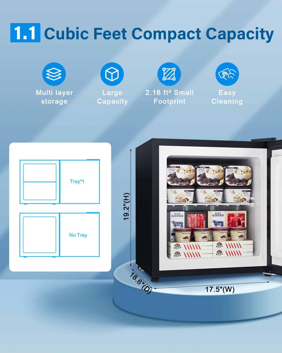 Feelfunn 1.1 Cu.ft Mini Freezer - Compact Upright Freezer with 7 Adjustable Thermostat, Removable Shelf, Reversible Single Door, 360°Uniform Cooling Small freezer for Home Office Kitchen Dorm, Silver