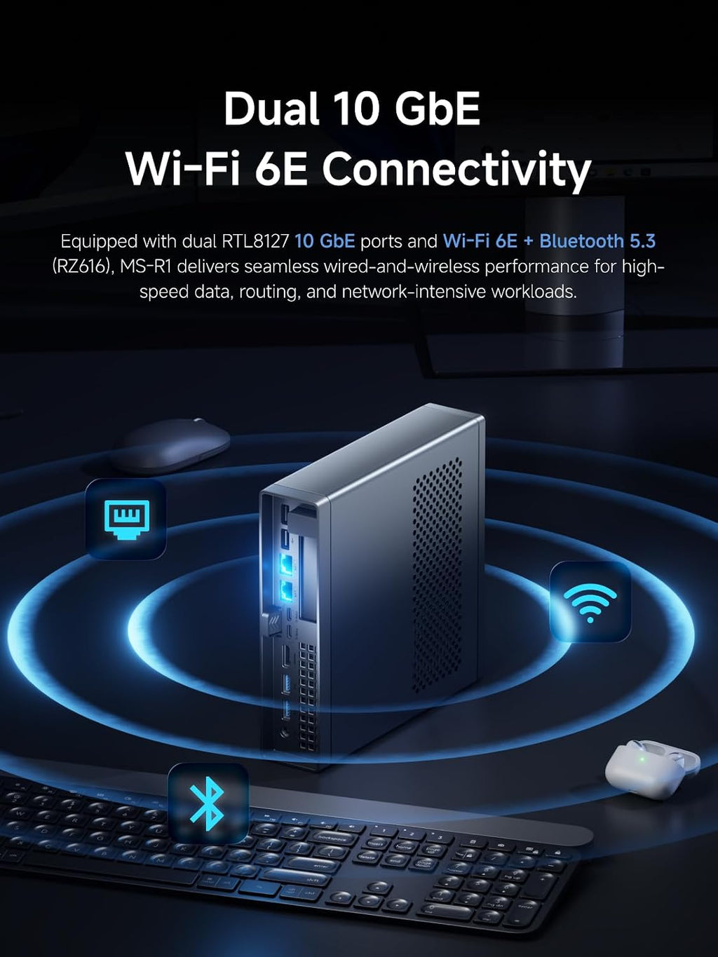 MINISFORUM ARM Mini Workstation Supporting UEFI Boot, Built-in ARM-Based CPU CP8180(12 C/12T, 2.6GHz, 45 Tops), 64GB LPDDR5 5500MHz RAM ECC Supported, M.2 SSD Slot, Dual 10G LAN,WiFi 6e/BT5.3