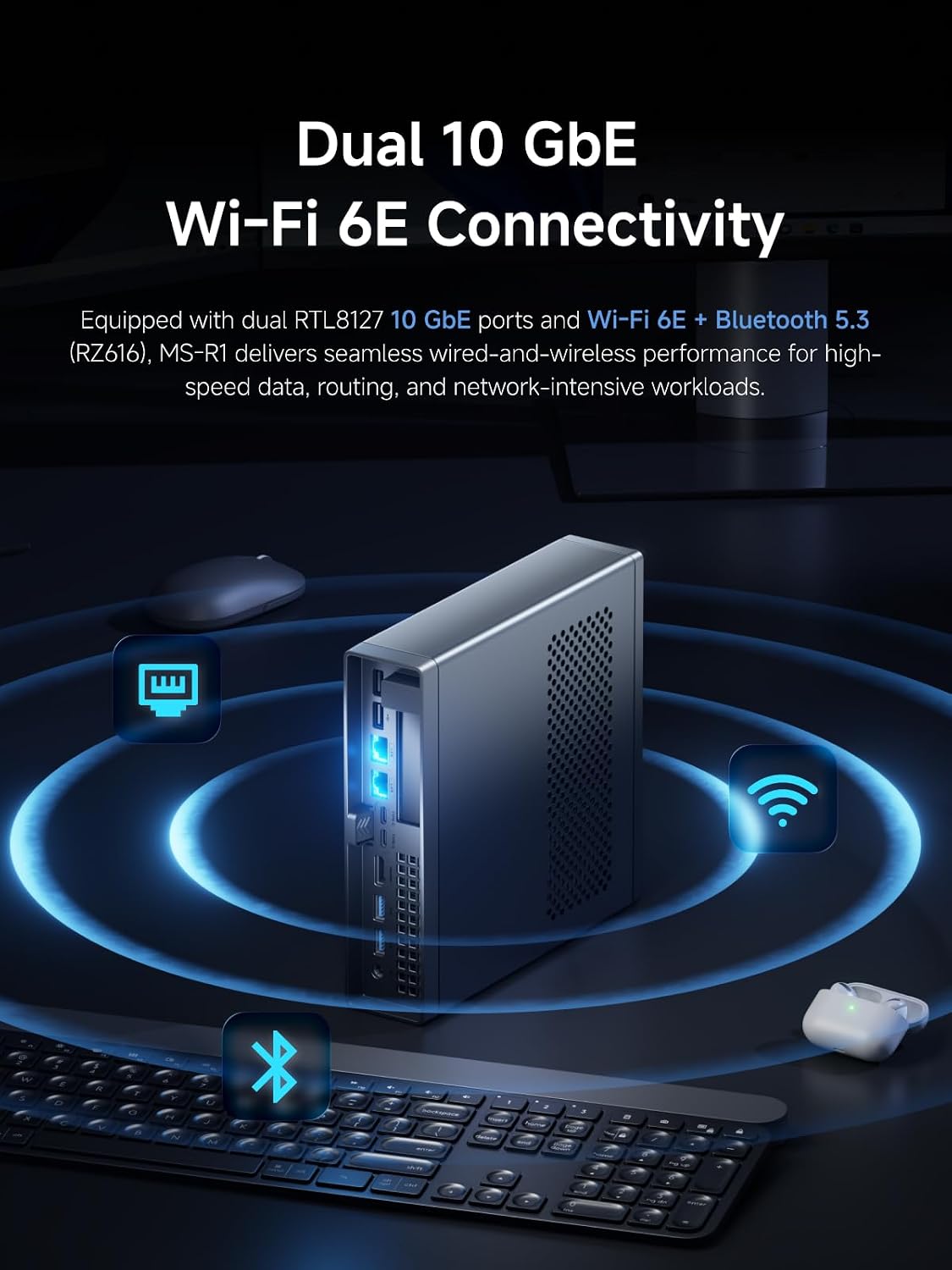 MINISFORUM ARM Mini Workstation Supporting UEFI Boot, Built-in ARM-Based CPU CP8180(12 C/12T, 2.6GHz, 45 Tops), 64GB LPDDR5 5500MHz RAM ECC Supported, M.2 SSD Slot, Dual 10G LAN,WiFi 6e/BT5.3