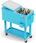 VINGLI Rolling Ice Chest, Portable Patio Party Bar Drink Cooler Cart, with Shelf, Beverage Pool with Bottle Opener