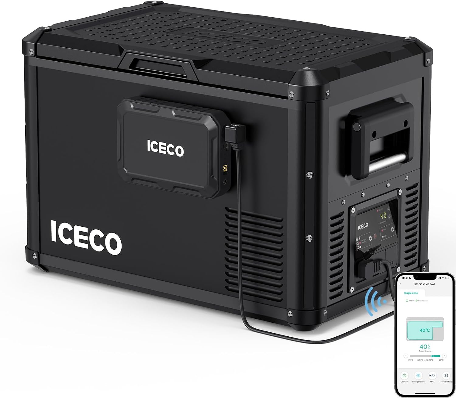 ICECO VL45ProS 47.5Qt Portable Refrigerator, 12V Car Freezer With Multi-directional Lid, 12V Refrigerator with SECOP, 0-50℉, USB&DC&AC, Iron Cabinet Shell Cooler Fridge For Car|With Magnetic Battery