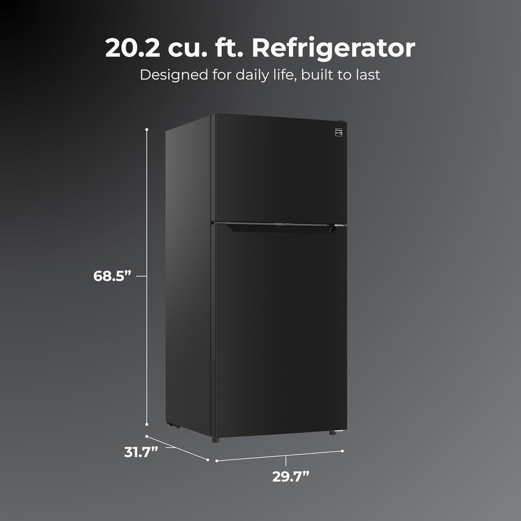 Kenmore 30' Top Mount Refrigerator with Freezer - Adjustable Shelving, Humidity-Controlled Crispers, LED Lighting, ENERGY STAR Certified, Garage Ready, 20.2 cu. ft. Capacity - Black