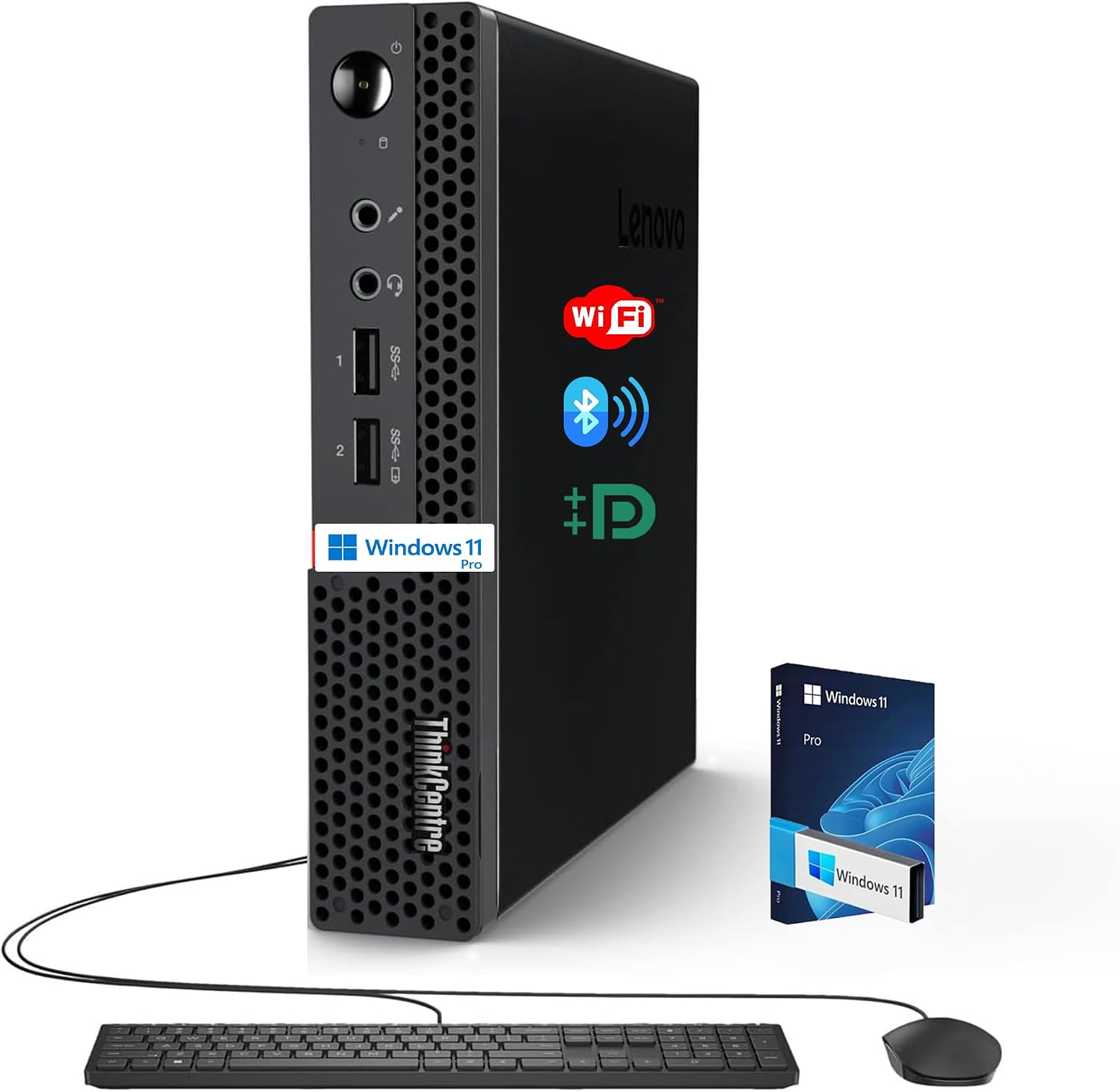 Lenovo Business Mini Desktop PC, AMD Processor, 8GB RAM, 128GB SSD, Dual Display Support, Wi-Fi, Bluetooth, USB & Ethernet Port, Windows 11 Pro, Compact, Quiet, and Space-Saving, w/Keyboard & Mouse