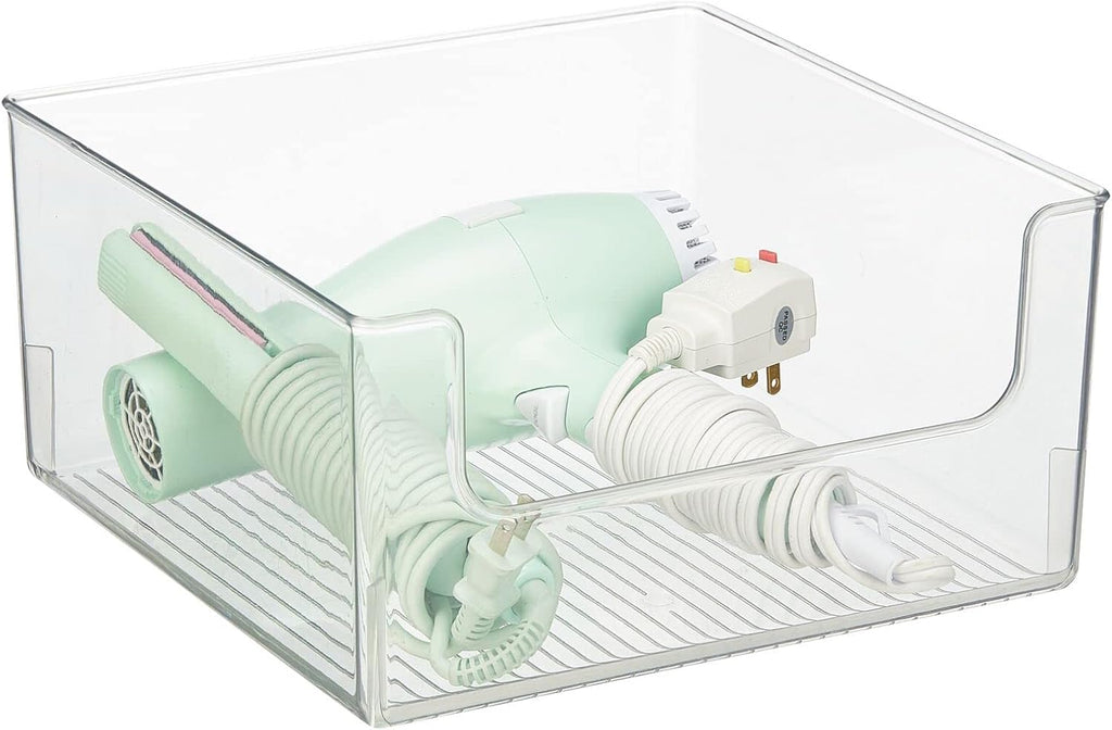 mDesign Modern Wide Plastic Open Front Dip Storage Organizer Bin Basket for Bathroom Organization - Vanity Shelf, Cubby, Cabinet, and Closet Organizing Decor - Ligne Collection - 8 Pack - Clear