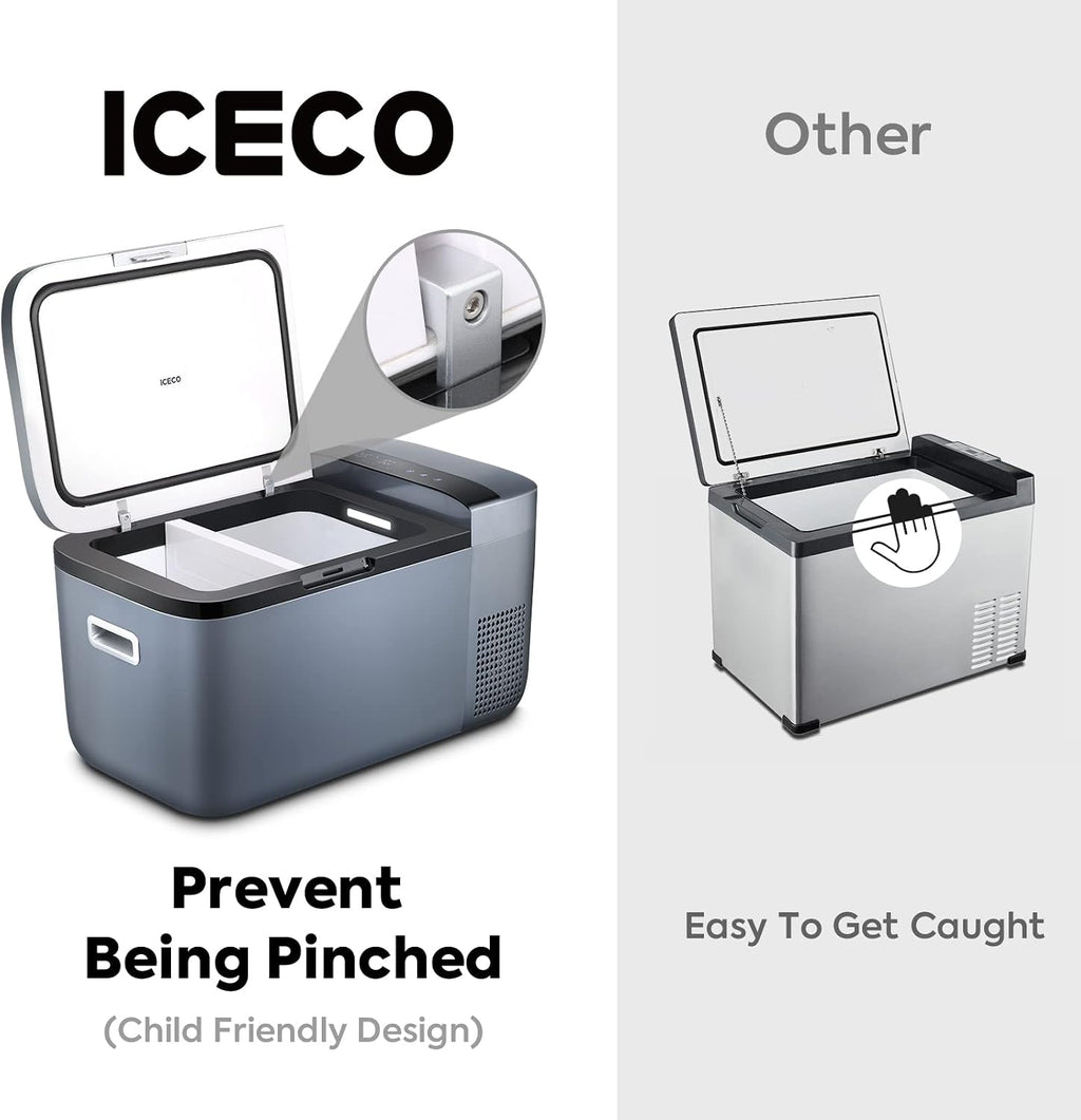 ICECO GO20 Portable Refrigerator, Dual Zone 12 Volt Fridge With APP Control, 21Quart Car Fridge Powered by SECOP, 0℉～50℉, AC/DC, For RV, Car, Truck (GO20 Grey+Battery)