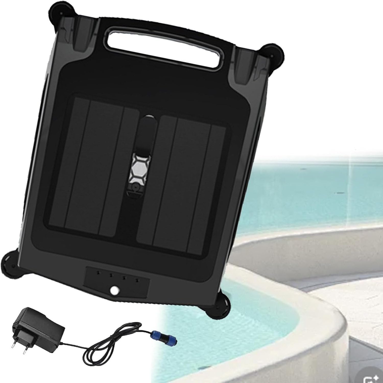 Pool Surface Cleaning Robots, Solar Automatic Robot Pool Skimmer, Intelligent Steering Function, Dual Charging (Solar/Adapter), Easy to Clean Skimmer Basket