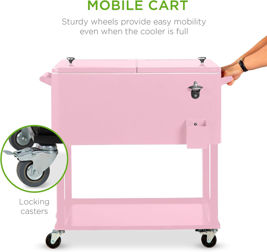 Best Choice Products 80-Quart Outdoor Steel Rolling Cooler Cart w/Ice Chest, Bottle Opener, Catch Tray, Drain Plug, Locking Wheels