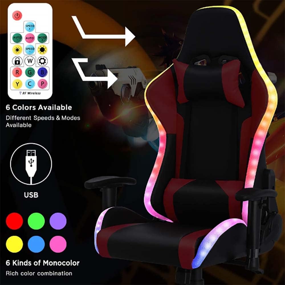 Gaming Chair,Ergonomic Gaming Chair with Speakers and LED Light High Back 7-Point Massage Game Chairs,90°-180°Reclining Gaming Chair,Adults Teens Computer Chair.,Pink