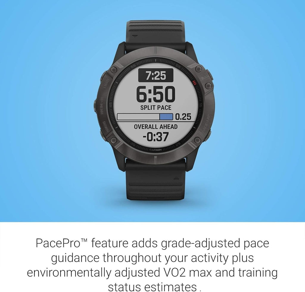 Garmin Fenix 6S Pro, Premium Multisport GPS Watch, Smaller-Sized, features Mapping, Music, Grade-Adjusted Pace Guidance and Pulse Ox Sensors, Black (Renewed)