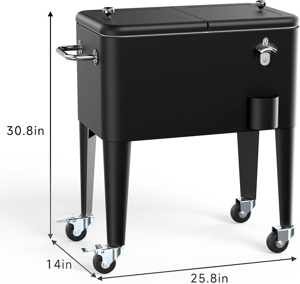 Ice Chest with Wheels, 60 Quart Portable Rolling Cooler with Bottle Opener & Cap Collector & Bottom Storage Tray for Patio Party & BBQ & Beach Activities