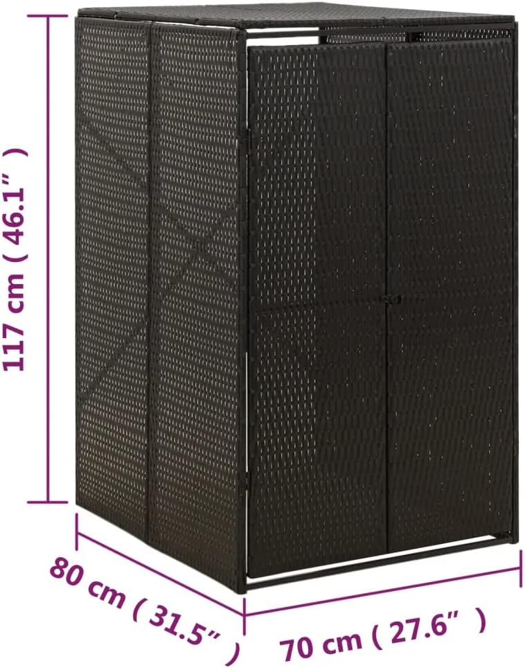 vidaXL Single Wheelie Bin Shed Black 27.6'x31.5'x46.1' Poly Rattan