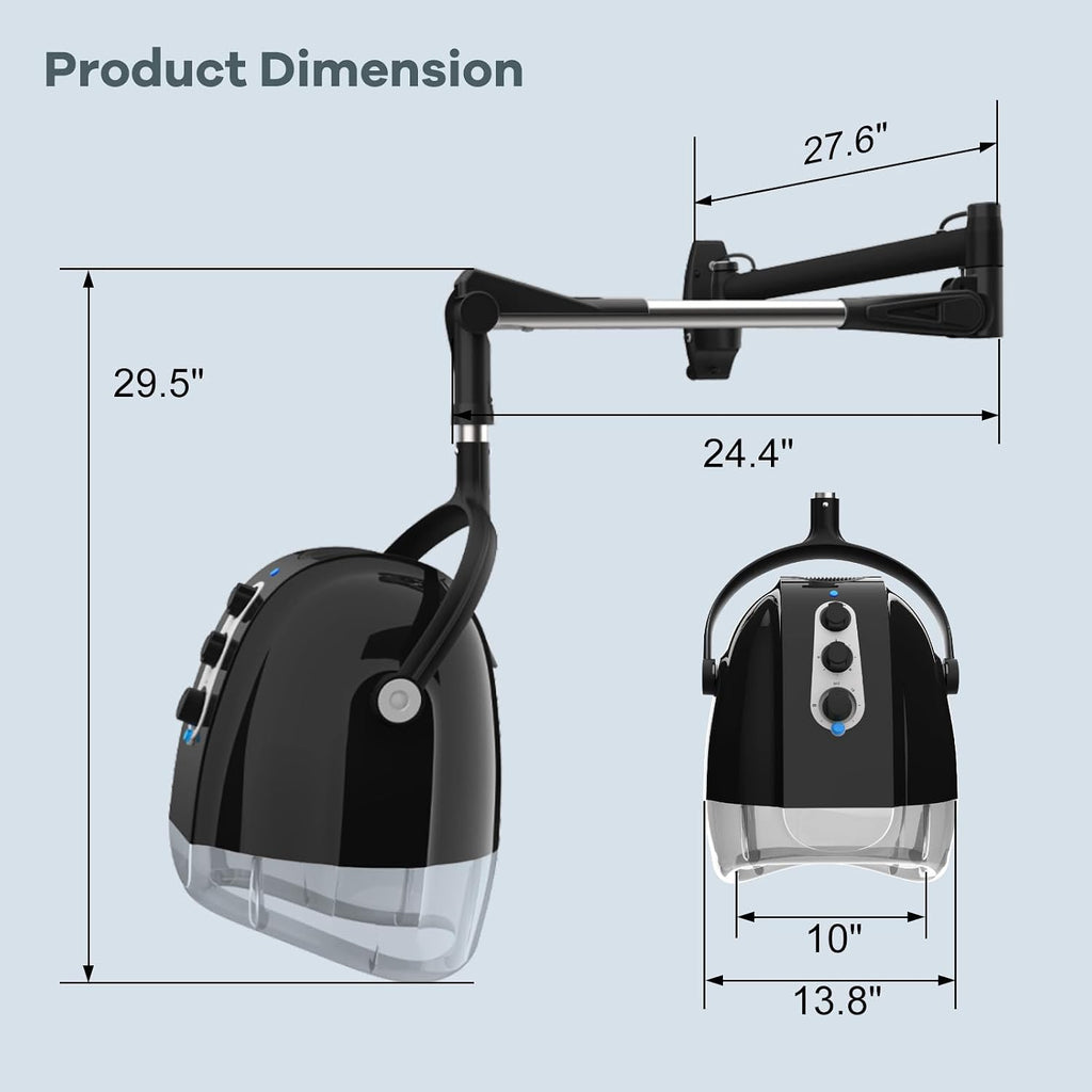 SyyBhb Wall Mount Hooded Salon Hair Dryer, Professional Ionic Hair Color Processor, Temperature & Drying Adjustable, 60-Minute Timing, 52' Extendable Arm, 25lbs Installed on Load Bearing Wall