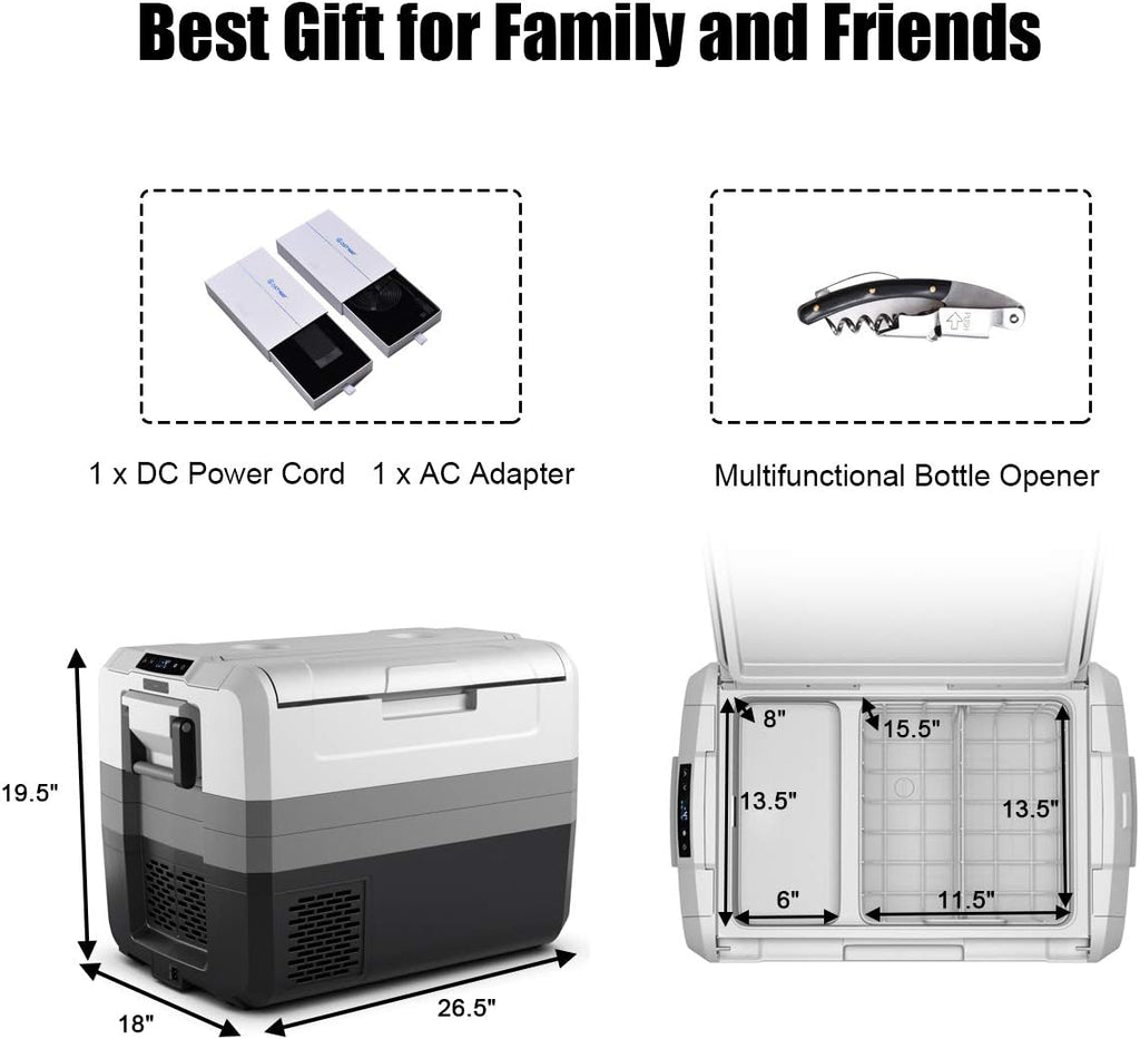 GOFLAME 58 Quart (55 L) Portable Car Refrigerator, Compressor Freezer -14.8°F to 50°F, Two-way Door Electric Powered Cooler Fridge, Compact Vehicle Refrigerator for Car Truck RV Boat, 12/24V DC
