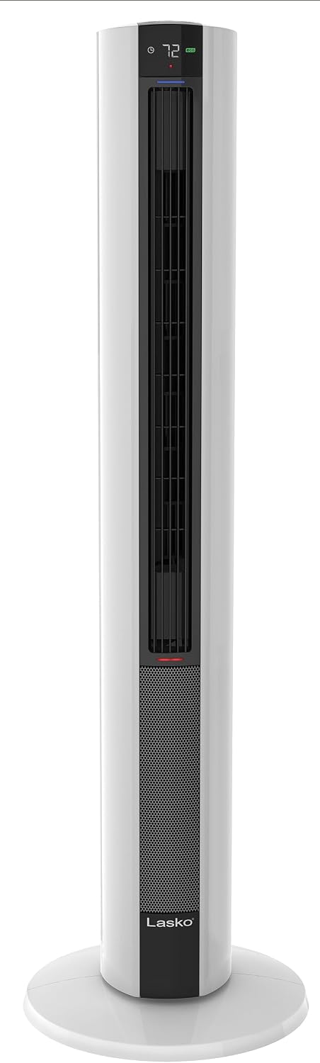 Lasko Oscillating All Season Tower Fan and Space Heater in One for Home with Adjustable Thermostat, Overheat Protection, 4 Fan Speeds, 3 Heat Settings and Remote, 42 Inches, 1500W, White, FH500