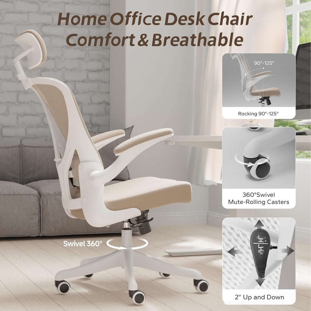 Ergonomic Office Chair with Adjustable Lumbar Support & Flip-Up Armrests - High Back Computer Desk Chair with Thickened Seat Cushion, Rolling Wheels for Home/Office Study Work