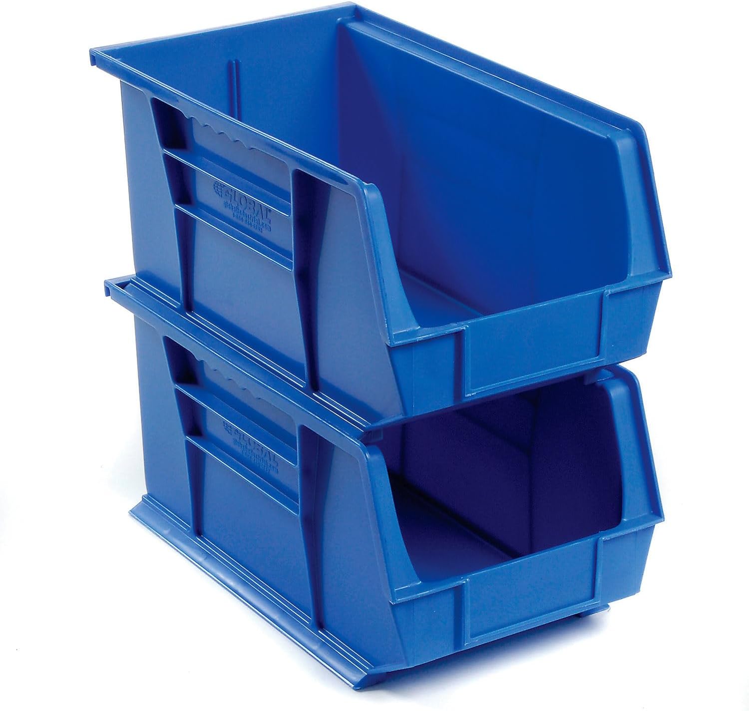 Global Industrial Plastic Hanging & Stacking Bin, 14-3/4'L x 8-1/4'W x 7' H, Blue, Space-Saving Multi-Purpose Storage Bin, 60 lbs Weight Capacity, Lot of 12