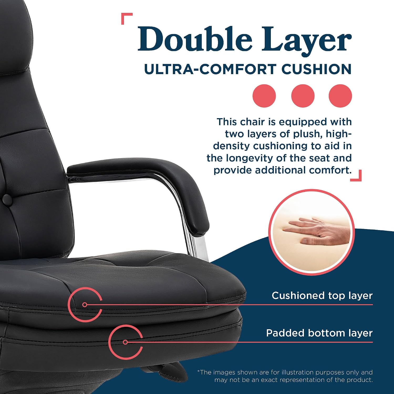 La-Z-Boy Sonata Executive Mid-Back Office Chair, Button-Tufted Seat and Back, Double-Layer Cushion, Padded Armrests, Ergonomic Computer DeskChair, Swivel Metal Base, Bonded Leather, Black/Chrome