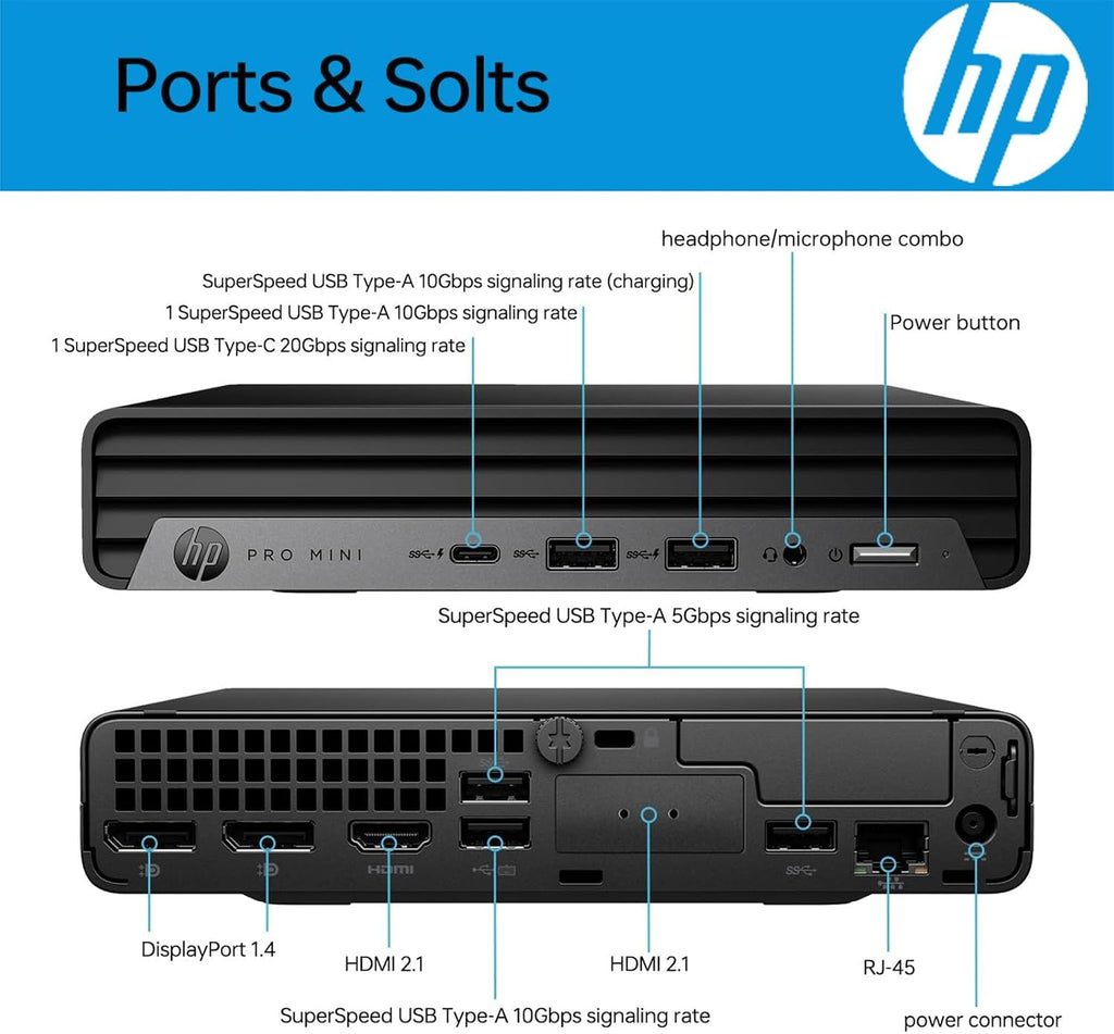 HP Pro 400 G9 Mini PC Desktop Computer, Intel CPU, 16GB DDR5 RAM, 256GB PCIe SSD, Triple 4K Display Support, USB-C, Ultra-Quiet Design, Bluetooth 5.2, WiFi 6, Keyboard and Mouse, Windows 11 Pro