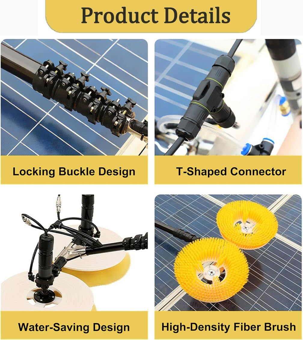 Cleaning Brush Electric Window Cleaning Pole Cleaner Kit, Extendable Pool Cleaning Brush, Double Head Automatic Solar Panel Cleaning Brush Tool