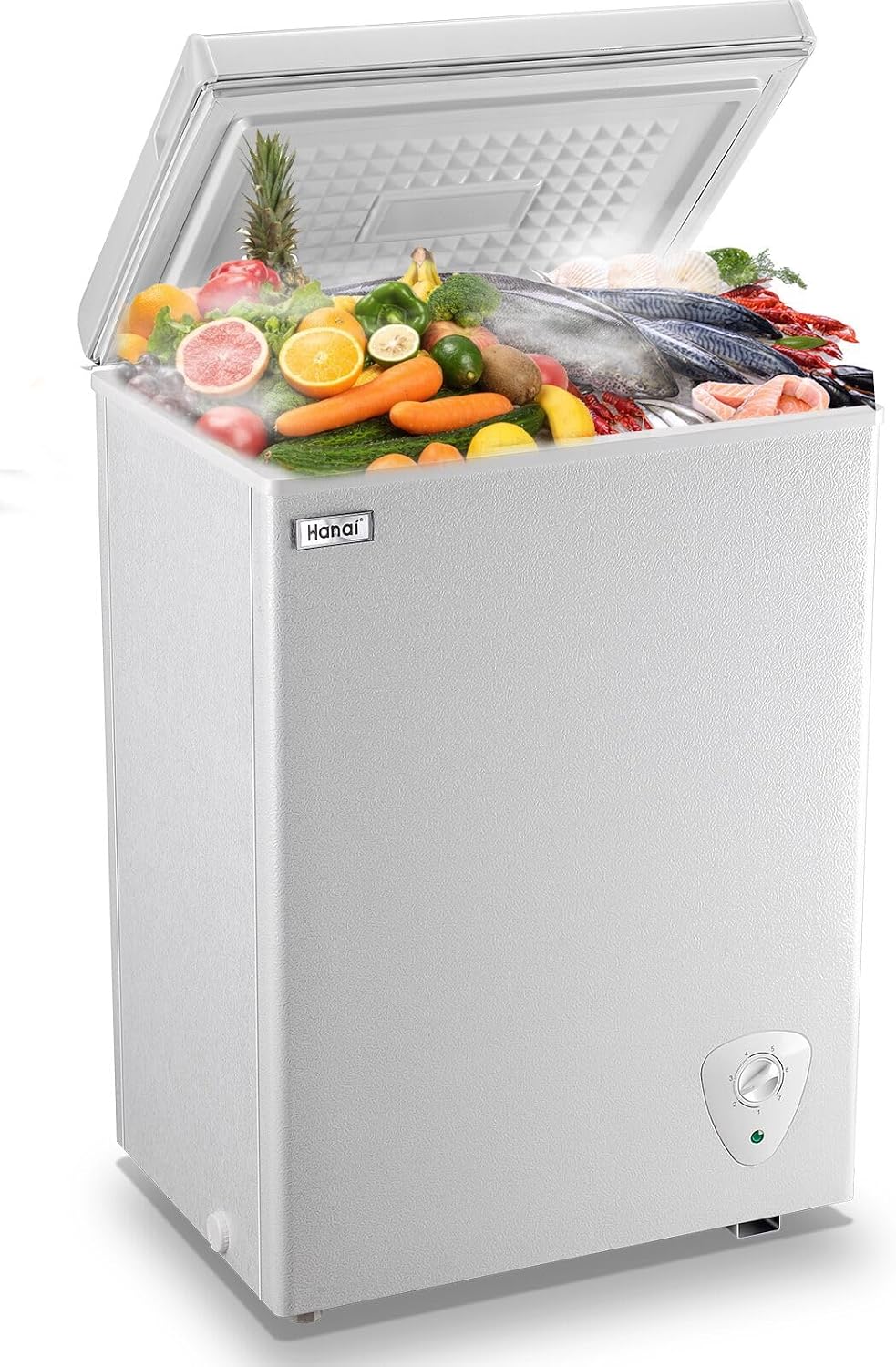 WANAI Chest Freezer 3.5 Cubic Feet Mini Small Deep Freezers with Adjustable Thermostat Top Open Door Freezer Compressor Cooling with Rmovable Storage Basket for Home, Kitchen Office Apartment, Black