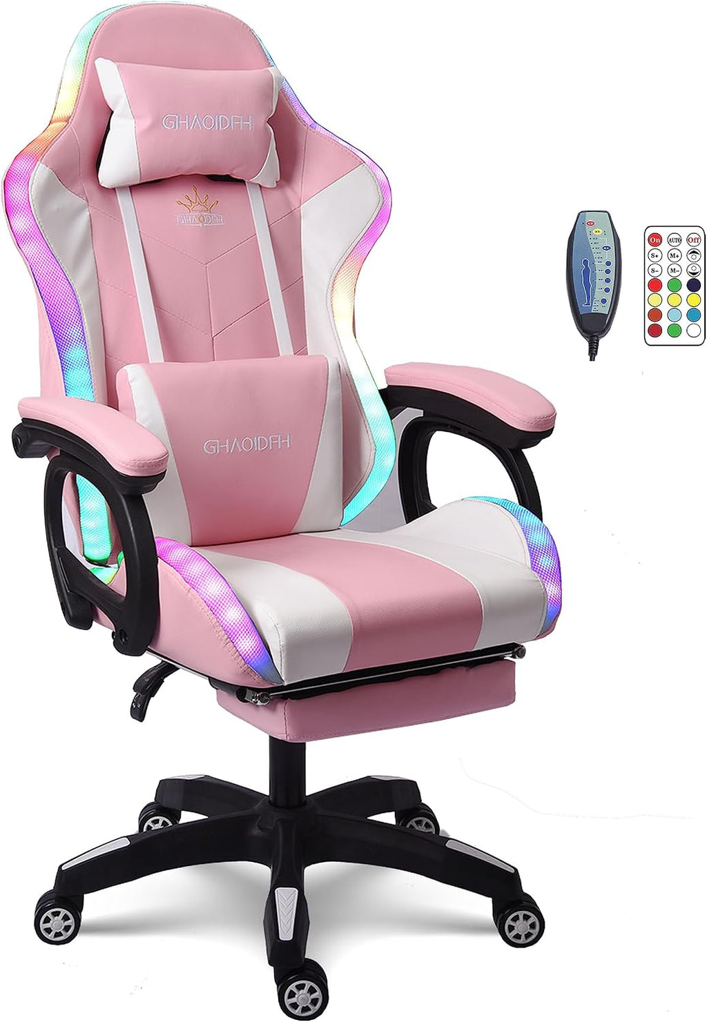 Video Gaming Chair with Speaker and RBG Light,Ergonomic Gaming Chair with Footrest and Massage Function,90°-135° Comfortable Computer Reclining Chair,Adults Teens Computer Chair.,Pink