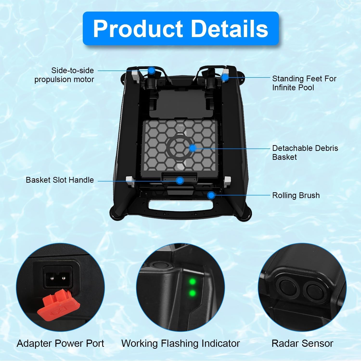 Solar Powered Automatic Robotic Pool Skimmer Cleaner with APP Support, IPX7 Waterproof Pool Surface Cleaner Robot with Solar and Rechargeable Dual Mode, Automatic Pool Vacuum Cleaner