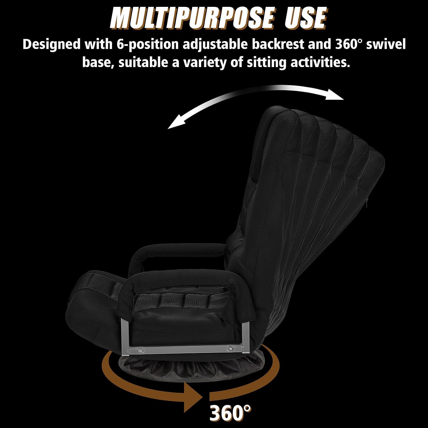 Swivel Gaming Chair Multipurpose 2PACK Floor Gaming Chair for Playing Video Games, TV, Reading w/Armrest Lumbar Support & 6 Adjustable Postion Backrest for Adults, Black