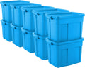 Rubbermaid Roughneck Tote 18 Gal, 10 Pack, Made in USA, Heritage Blue, Rugged Plastic Stackable Storage Bins with Lids and Handles