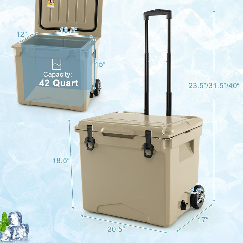 Goplus Cooler with Wheels, Insulated Large Ice Chest with Portable Handles, Cup Holders, Leak-Proof Tight Latches, 5-7-day Ice Retention, Heavy Duty Hard Coolers for Beach Camping Boat