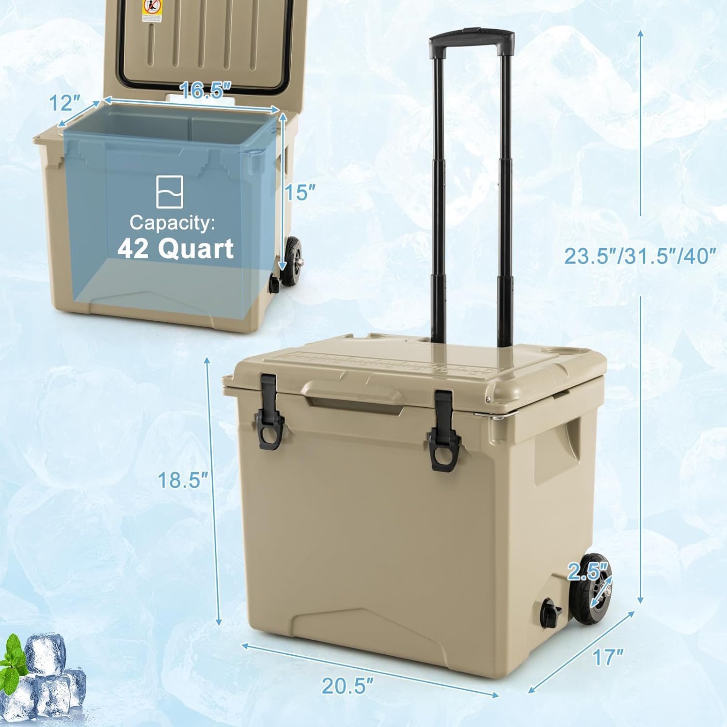 Goplus Cooler with Wheels, Insulated Large Ice Chest with Portable Handles, Cup Holders, Leak-Proof Tight Latches, 5-7-day Ice Retention, Heavy Duty Hard Coolers for Beach Camping Boat