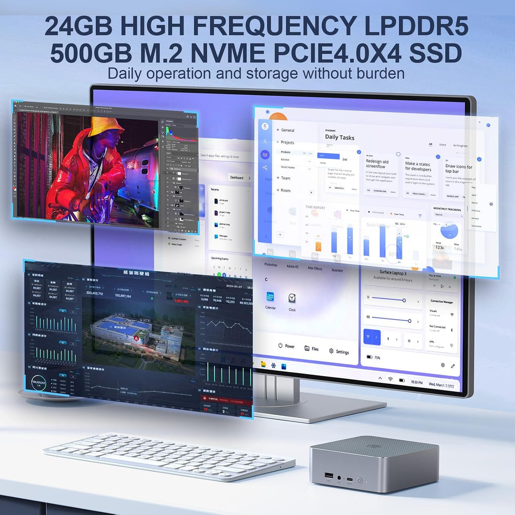 Beelink EQR6 Mini PC AMD Ryzen 5 6600U(Up to 4.5GHz), 24GB LPDDR5 RAM 500GB PCIE4.0 SSD Dual LAN Mini PC, AMD Radeon 660M, Dual HDMI/ WiFi6/ BT5.2/ Home/Office/Build-in Power Supply Mini Computer