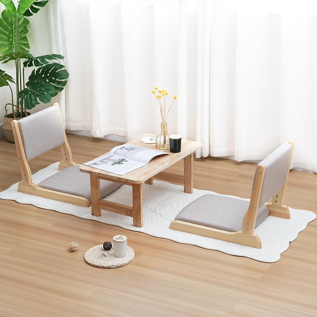 Japanese Floor Chair with Back Support, Foldable Meditation Chair, Legless Tatami Chair with Cushion, Floor Seat for Living Room, Bedroom, Bay Window (2, Gray)