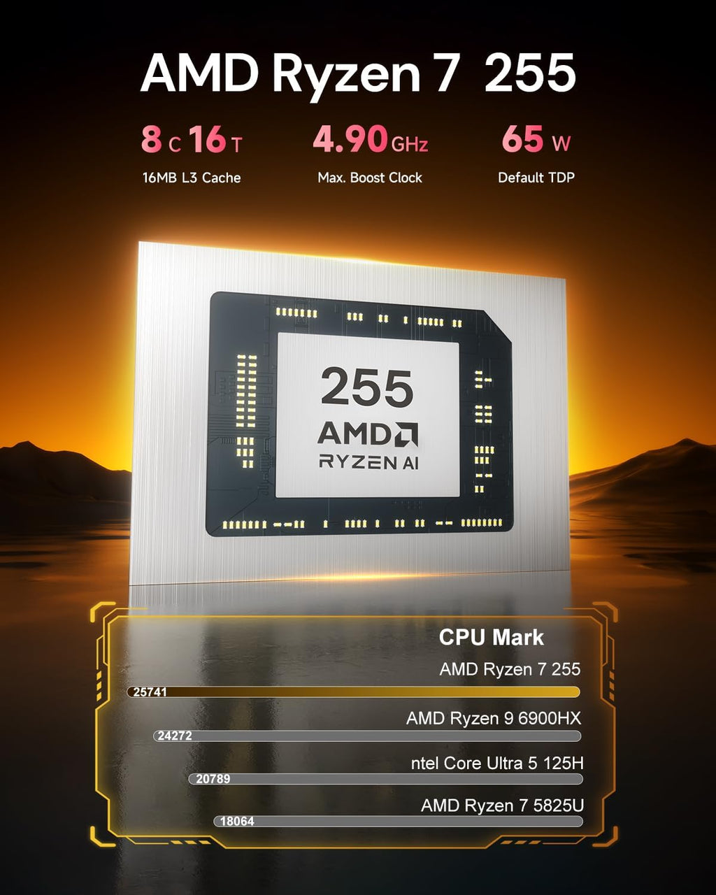 Reatan Mini PC Gaming OCuLink Radeon 780M 2600 MHz AMD Ryzen 7 255(Upgraded 8745HS) 32GB DDR5 1TB SSD RAM, Mini Computers, Built-in Dual Speakers, 2.5Gbps LAN,HDMI 2.1, 8K USB 4.0 Wi-Fi 7/BT5.4