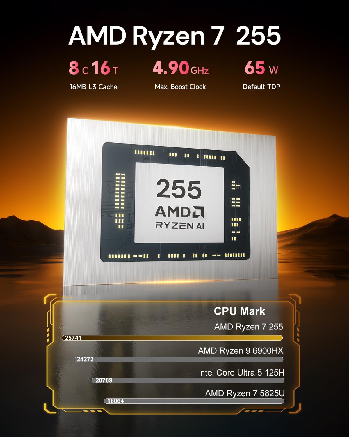 Reatan Mini PC Gaming OCuLink Radeon 780M 2600 MHz AMD Ryzen 7 255(Upgraded 8745HS) 32GB DDR5 1TB SSD RAM, Mini Computers, Built-in Dual Speakers, 2.5Gbps LAN,HDMI 2.1, 8K USB 4.0 Wi-Fi 7/BT5.4