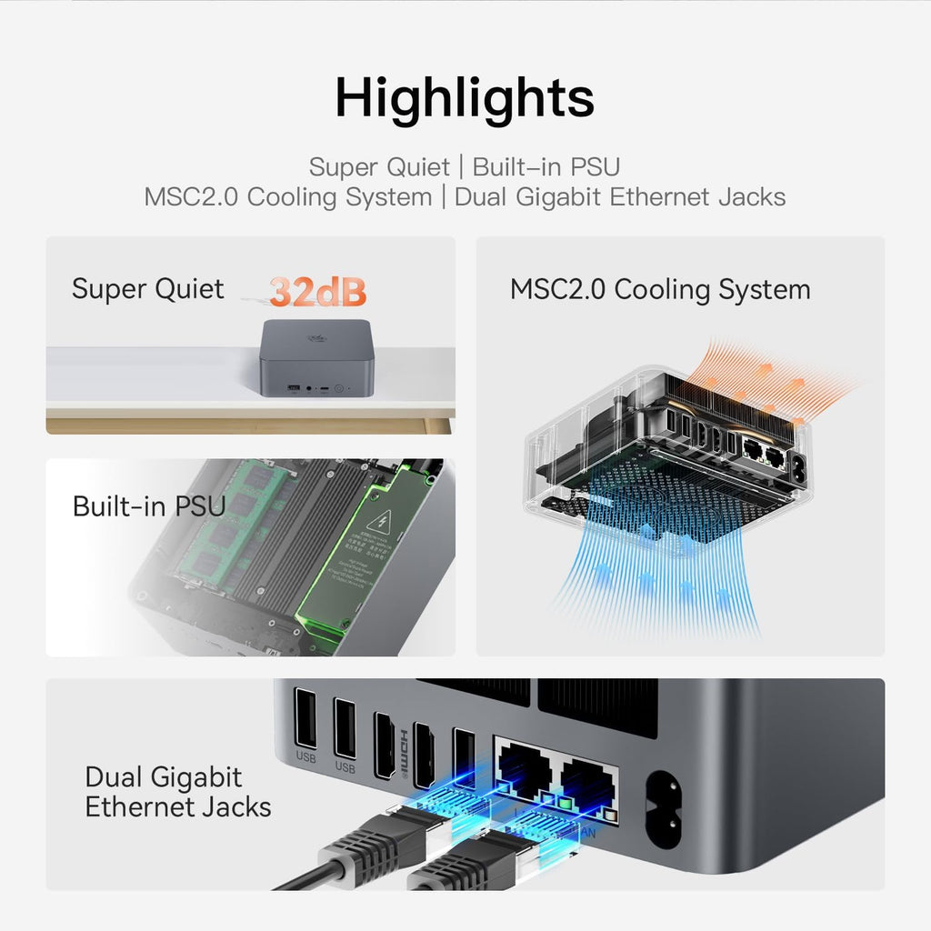 Beelink Mini PC EQR5 5625U AMD Ryzen 5 Processor(6C/12T, up to 4.3GHz), Micro Computer 16GB DDR4 500GB SSD Built-in PSU, Mini Computers Dual HDMI/4K 60Hz/WiFi6/BT5.2 Home/Office/HTPC