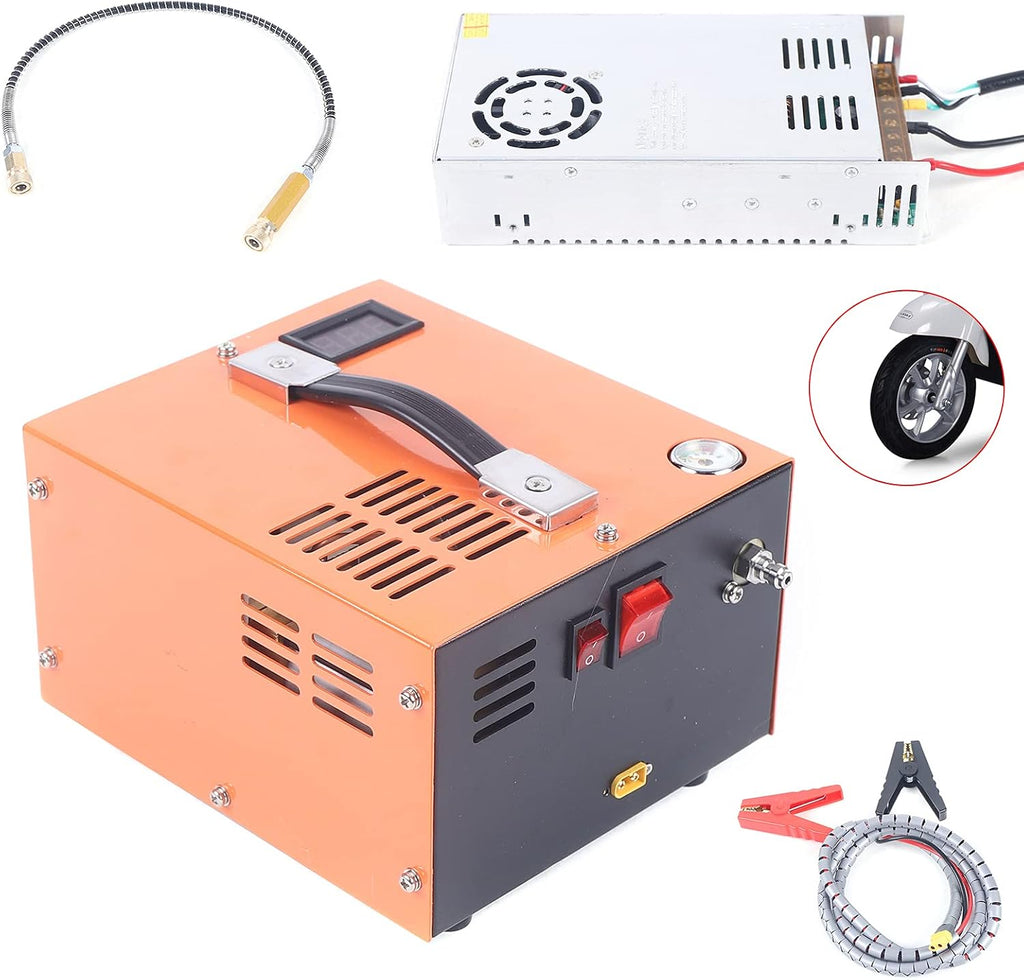 Electric Air Compressor 300 Bar 4500Psi, 12V 30Mpa High Pressure Airgun High Pressure Air Compressor Built-in Transformer Portable High Pressure Pump with Fan Cooling System & LED Display