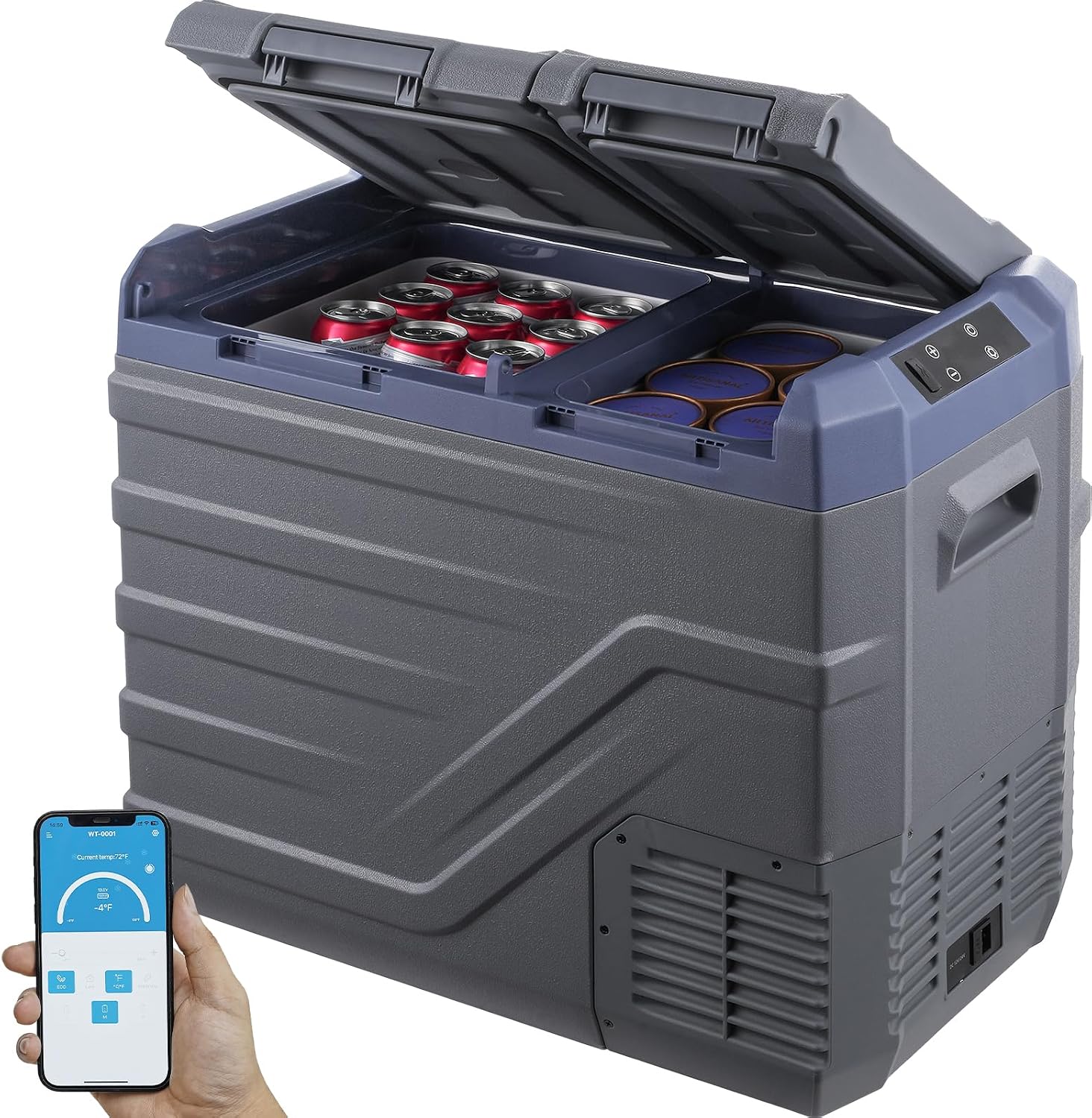 Happybuy 40L Car Refrigerator, 12V Dual Zone Fridge, Portable Freezer, -4℉-68℉ Adjustable Range, 12/24V DC & 100-240V AC Compressor Cooler for Outdoor, Camping, RV
