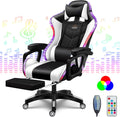 RGB Computer Chair with Footrest Full Massage Gaming Chair with Speakers Video Game Chair with Lumbar Support Headrest PU Leather 360°Swivel Recliner Chair High Back Office Chair for Gaming,White