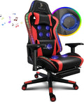Gaming Chair with Footrest, Video Game Chair with Speakers - 7 Massage Points Ergonomic 4D Armrest Racing Gaming Chair with 90-180° Adjustable Backrest & Height Adjustable LED Lights Chair,1