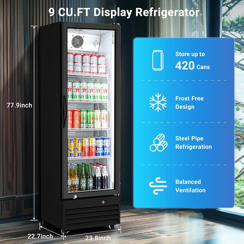 BODEGA BODEGACOOLER 9 Cu.Ft Commercial Beverage Refrigerator with Glass Door,Display Drink Refrigerators fridge for Beer Display Drink Cooler Rapid Cooling & Quiet for Bar Restaurant Office Store Use