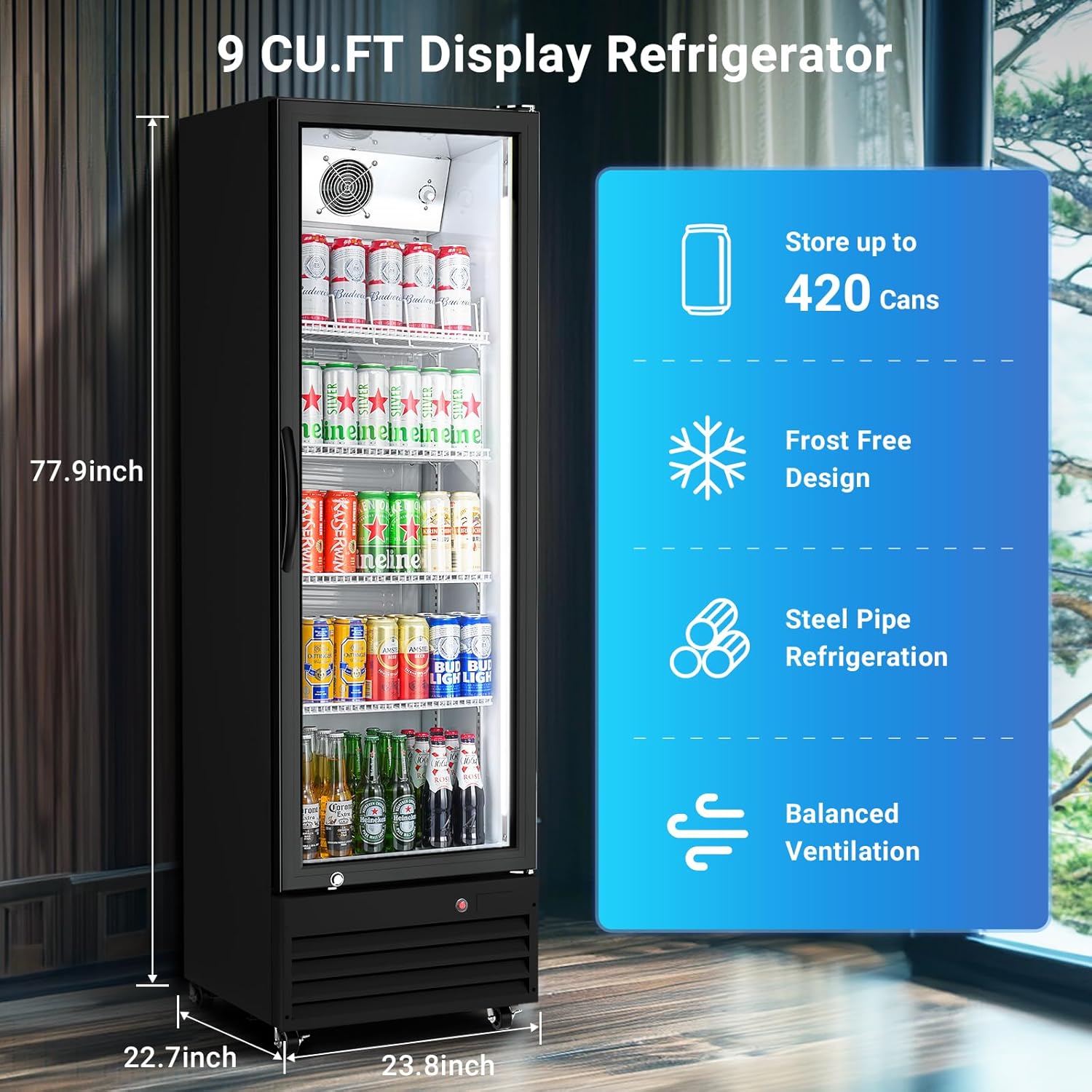 BODEGA BODEGACOOLER 9 Cu.Ft Commercial Beverage Refrigerator with Glass Door,Display Drink Refrigerators fridge for Beer Display Drink Cooler Rapid Cooling & Quiet for Bar Restaurant Office Store Use