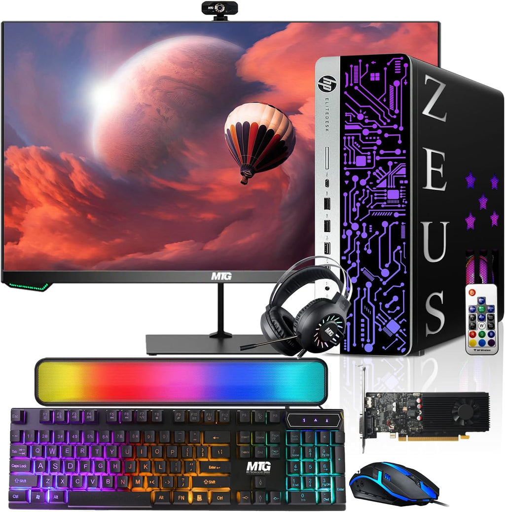 TechMagnet HP G3 Gaming Desktop PC, Intel i7 6th Gen, GT 1030 2GB DDR5, 16GB RAM, 1TB SSD, 27-inch 75hz Gaming Monitor, RGB Kit, Windows 11 (Renewed)