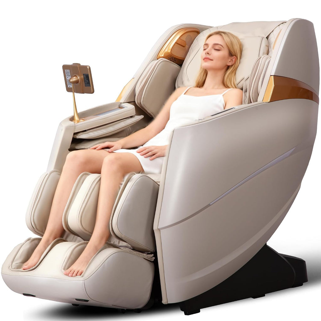 Upgrade 4D Massage Chair Zero Gravity | Massage Chair Full Body and Recliner AI Voice Control Shiatsu Massage Chairs Auto Legrest Calf & Foot Rollers Heated | Program Customization Beige