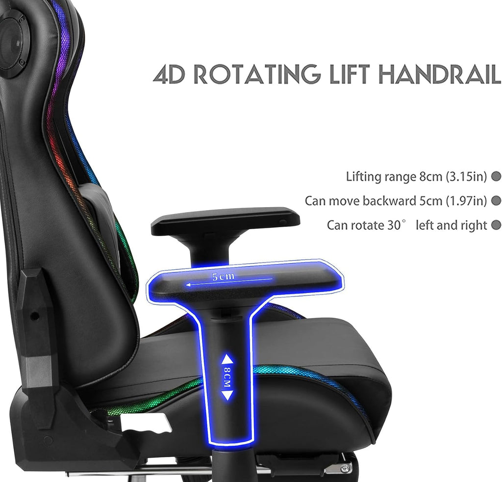 Gaming Chair with Footrest and Massage Lumbar Support,Adult Video Gaming Chair with Speakers and LED/RGB Lights, Ergonomic Computer Chair,180 Degree Tilt High Back Office Chair.,Pink