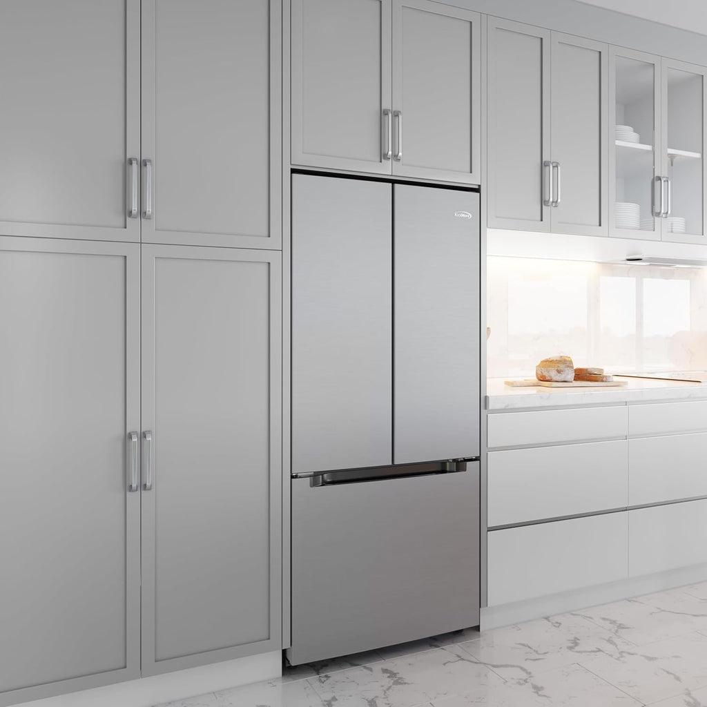 KoolMore 30-Inch and 18.5 cu. ft. Counter Depth French Door Refrigerator with Three Doors and Deep Freezer in Stainless-Steel (KM-RERFDSS-18C)